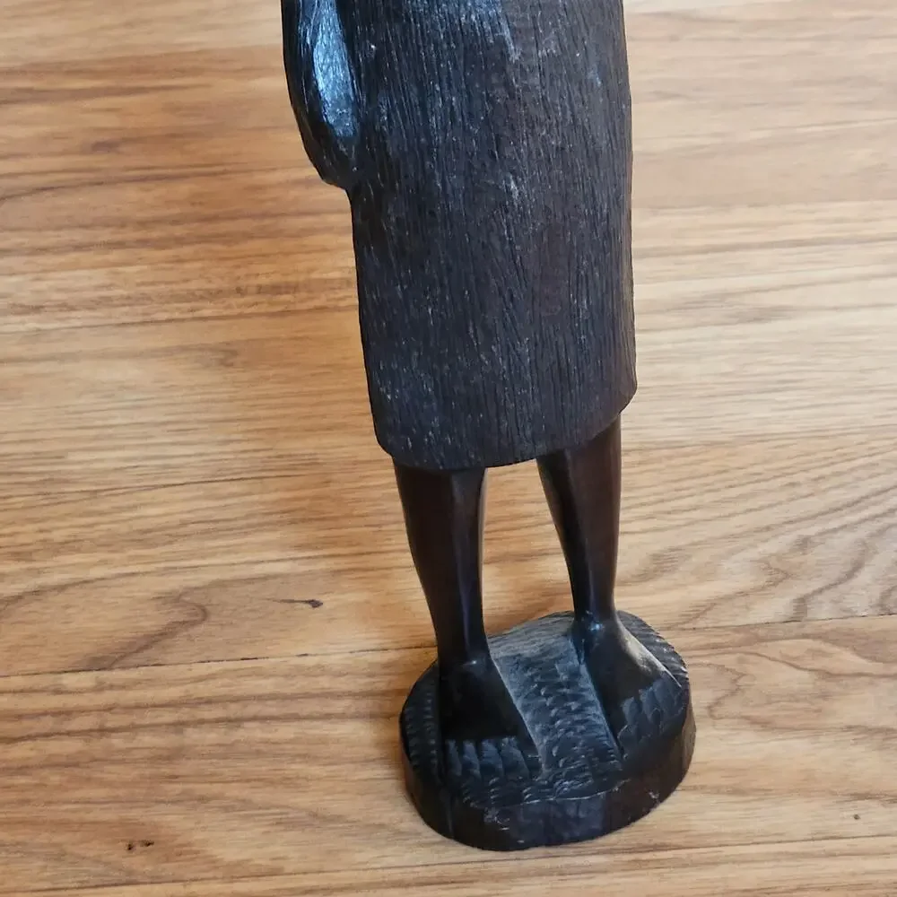 Vintage iron wood carving African woman with child figurine sculpture 15.5